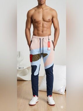 NWT Vie+Riche Paris Men’s Colorblock Joggers Navy Blue Pink. Size Small.
